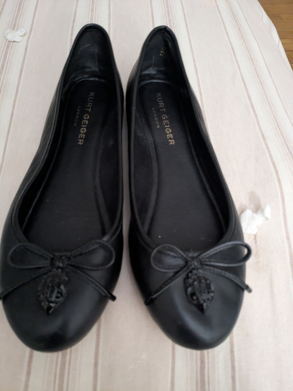 Kurt Geiger Black Leather Bow Detail Ballet Flats